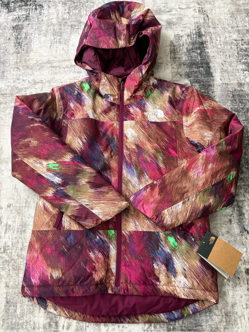 The North Face Girls' Multicolor Hooded Winter/snow Jacket - Burgundy Print
